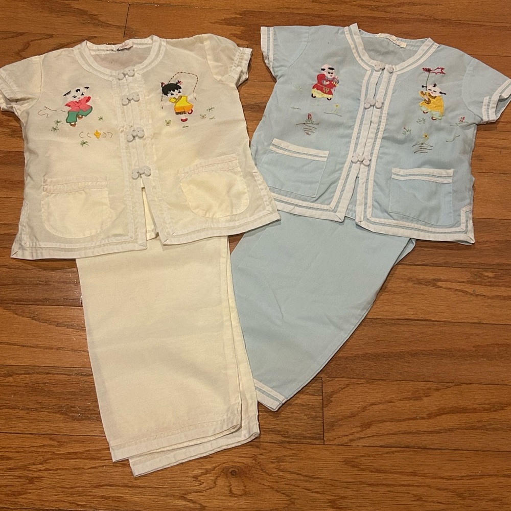 Vintage Asian Plum Blossoms Daffodil Girls outfits Size 4 Embroidered Chinese